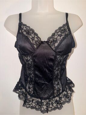 Vintage Ashley Taylor Black Satin Lace Camisole